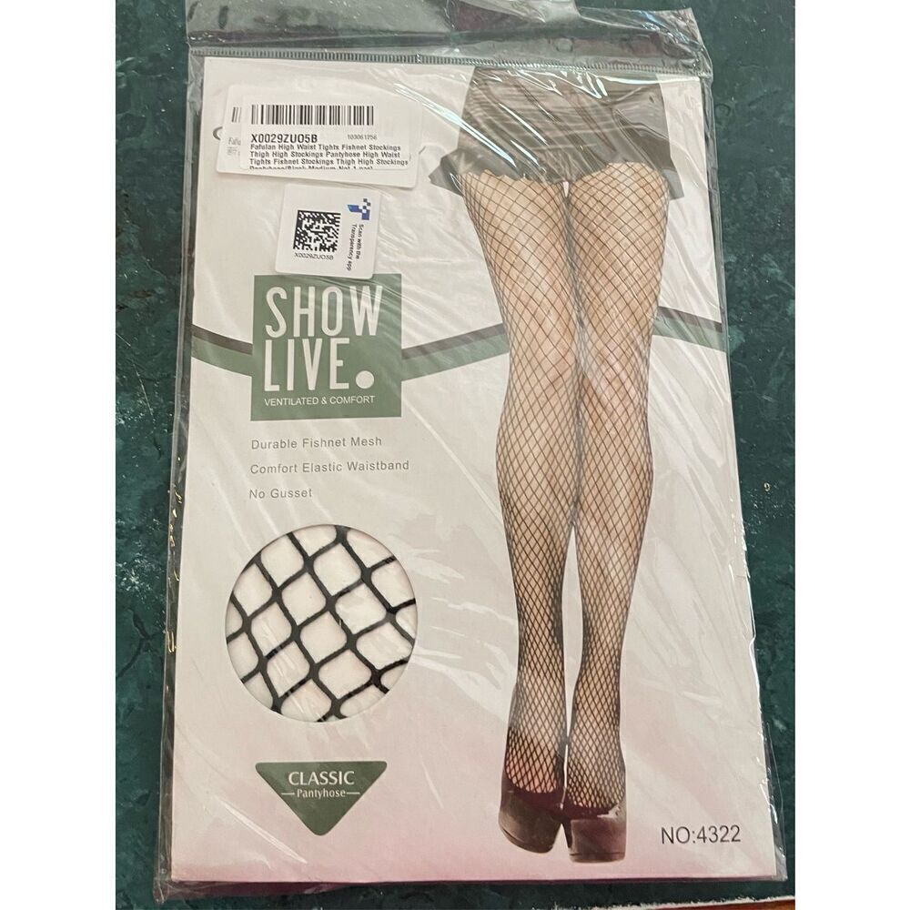 Bundle of 6 Packages CINDYLOVE Black Fishnet Pantyhose One Size Resale Package